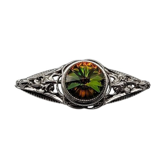 Whiting Davis Jewelry - Whiting Davis Watermelon Rivoli Brooch Silver Plated Vintage Pin Unsigned